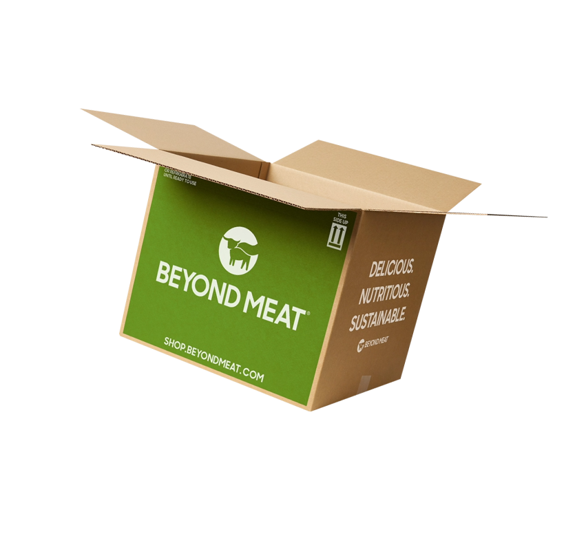A beyond meat box with a green label
