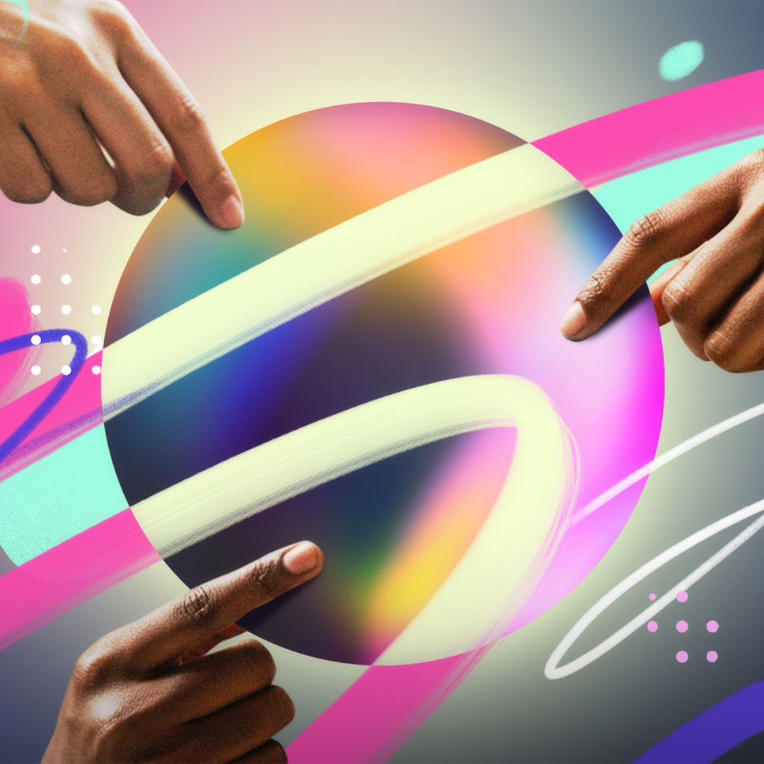 Hands holding a colorful globe