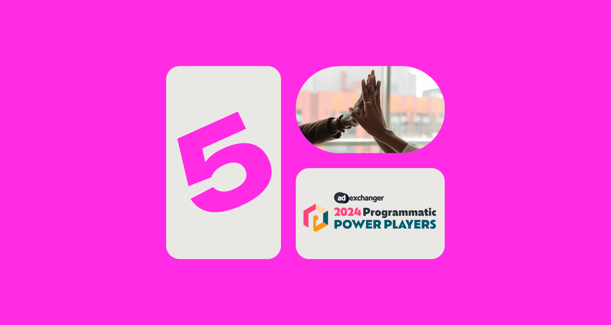 A number five, high-fiving hands, and the AdExchanger Programmatic Power Players 2024 logo