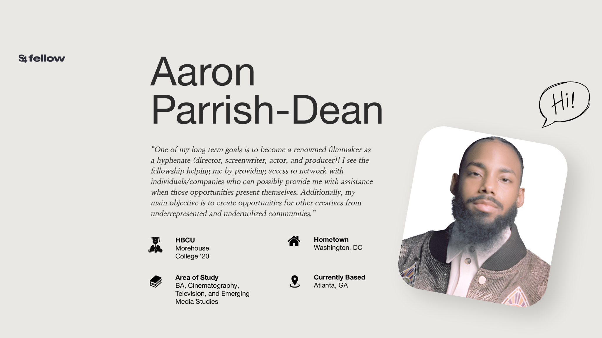 Information and headshot of S4 Fellow Aaron Parrish-Dean