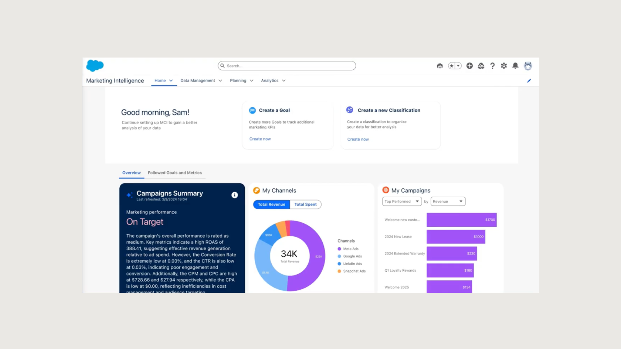 Screenshot of the Salesforce Marketing Intelligence dashboard