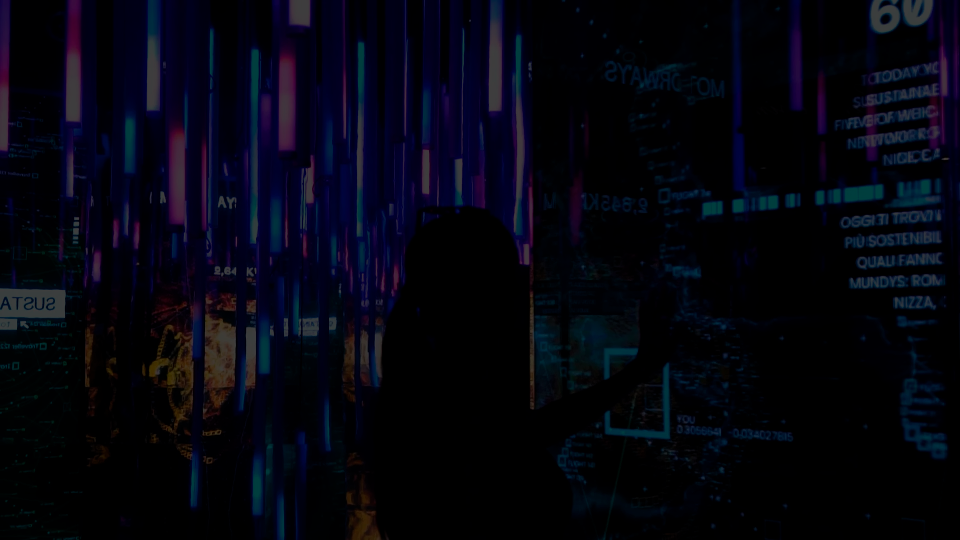 shadow of a woman on a colofrul data background