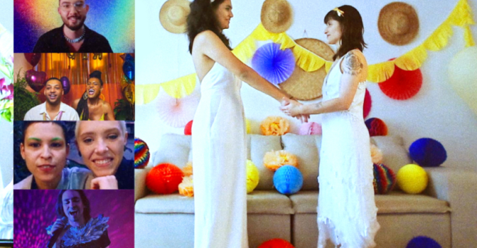 virtual wedding with guests watching