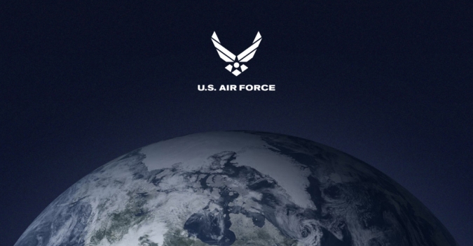 The earth with a U.S. Airforce logo above it