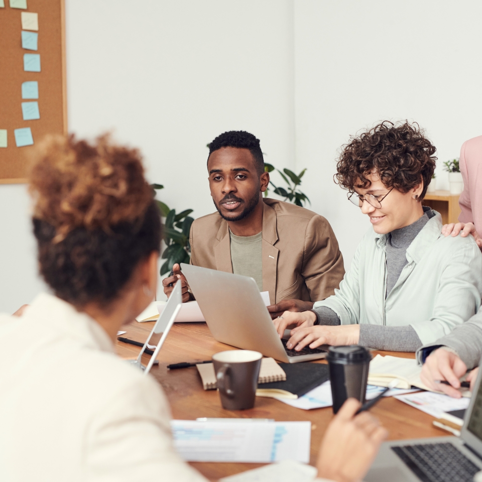 Business people discussing data